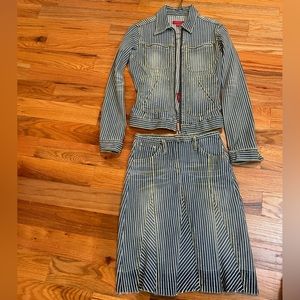 Bebe striped denim jacket and skirt set